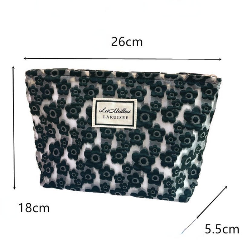 Túi Đựng Mỹ Phẩm Cỡ Lớn Họa Tiết Jacquard Màu Trắng Đen