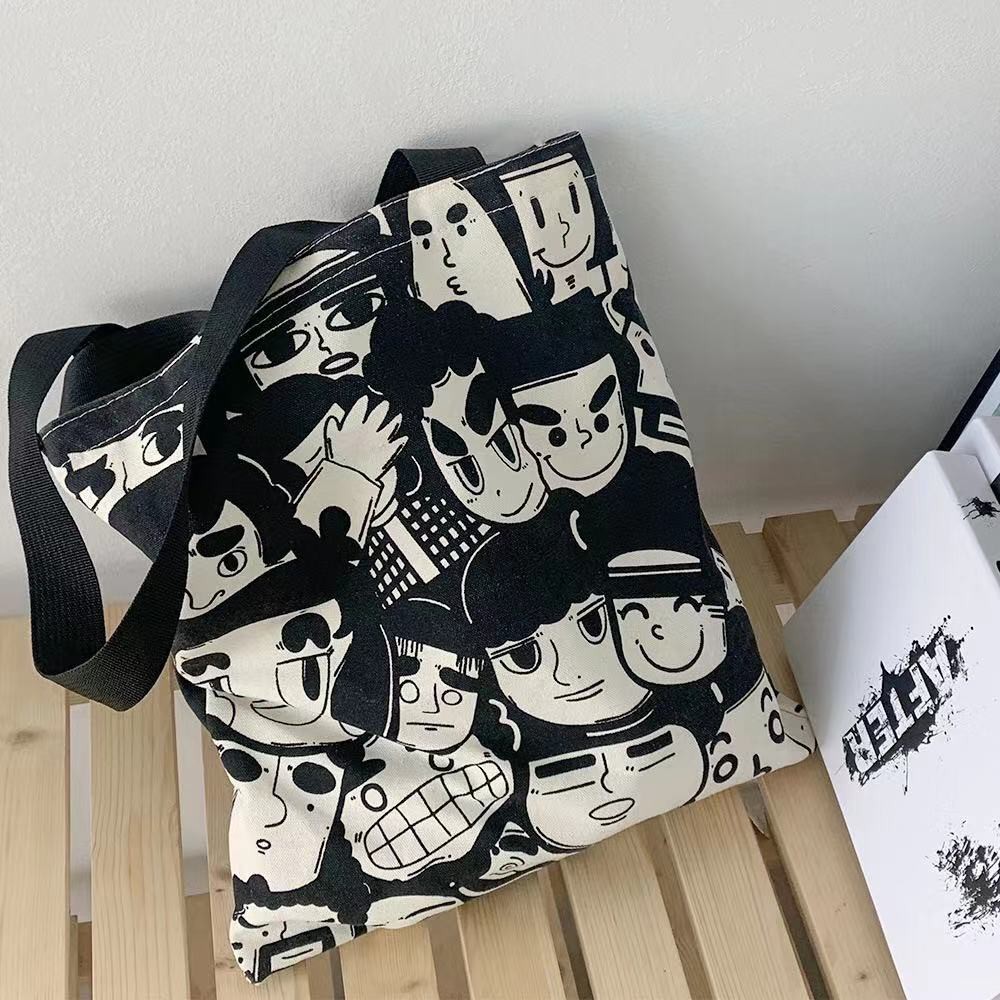 Túi Xách Canvas Ngăn Rộng Họa Tiết Graffiti Dễ Thương Dành Cho Nữ