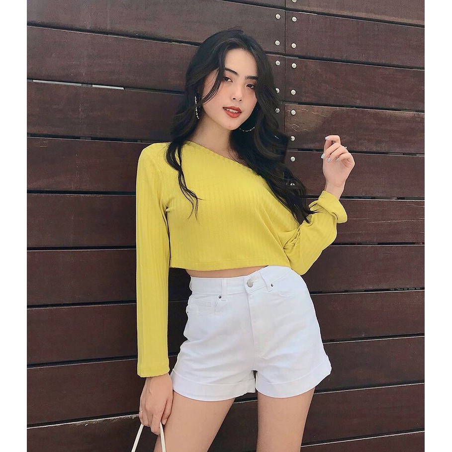 Áo thun lệch vai (Tím / Xanh cốm) - GM26