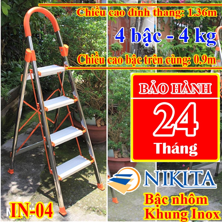 Thang nhôm ghế 0.9m INOX 4 bậc NIKITA IN04, in04