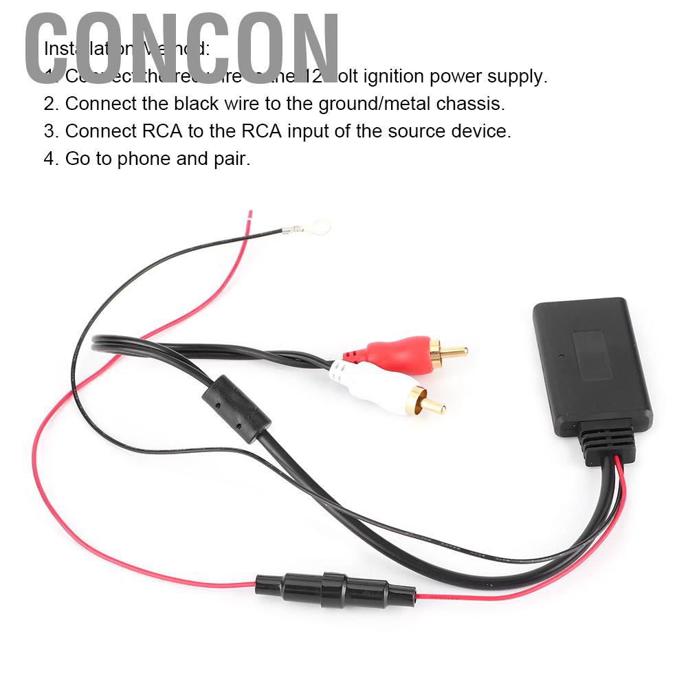 CONCON Universal Bluetooth AUX Receiver Module 2 RCA AUX‑IN Adapter for Car Audio ABS