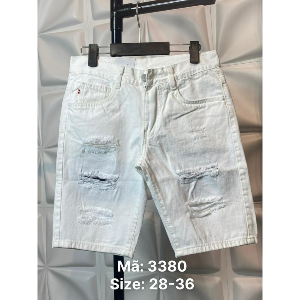 Quần Short Jean Nam màu Trắng Thêu Chữ, Quần Lửng Nam Jean thời trang cao cấp MH MEN STORE