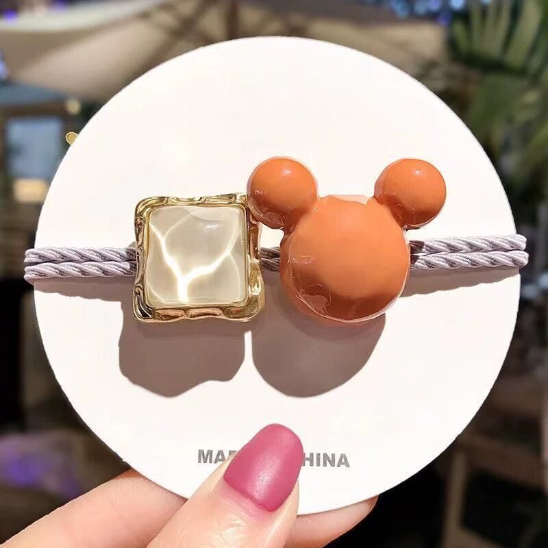 Dây Buộc Tóc Cao Su Co Giãn Hình Chuột Mickey Màu Thạch Pha Lê Phong Cách Hàn Quốc Đơn Giản Thời Trang Dành Cho Bạn Nữ