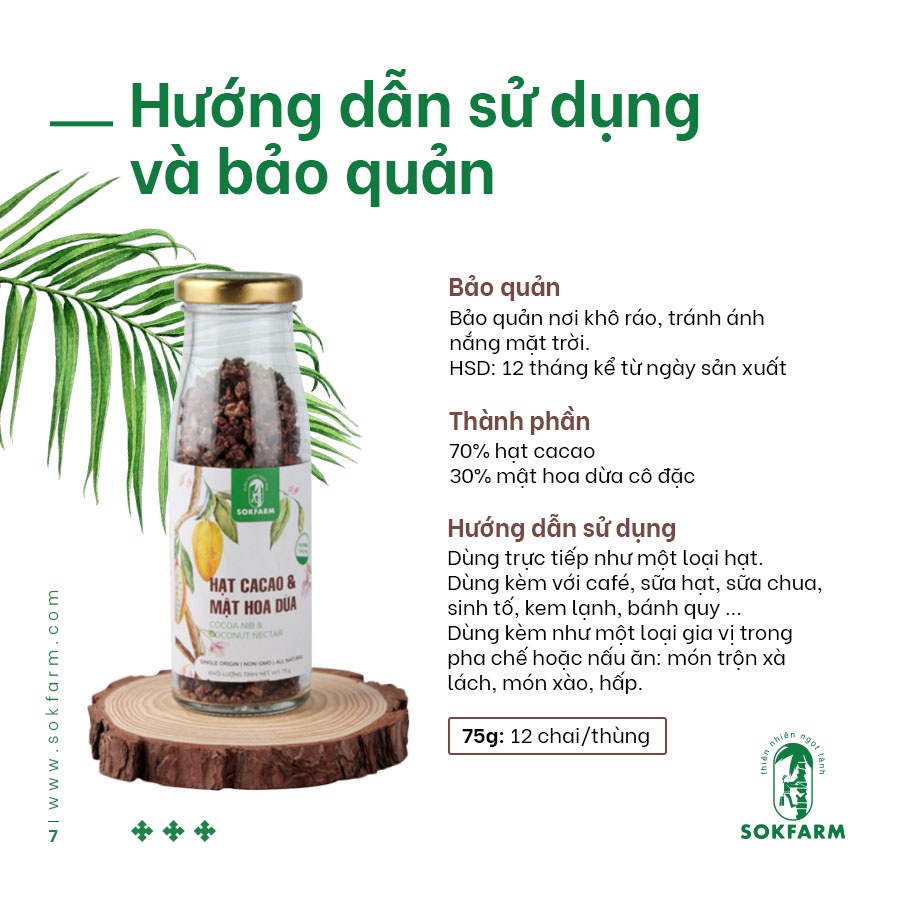Hạt cacao &amp; mật hoa dừa (Sokfarm) - 75g