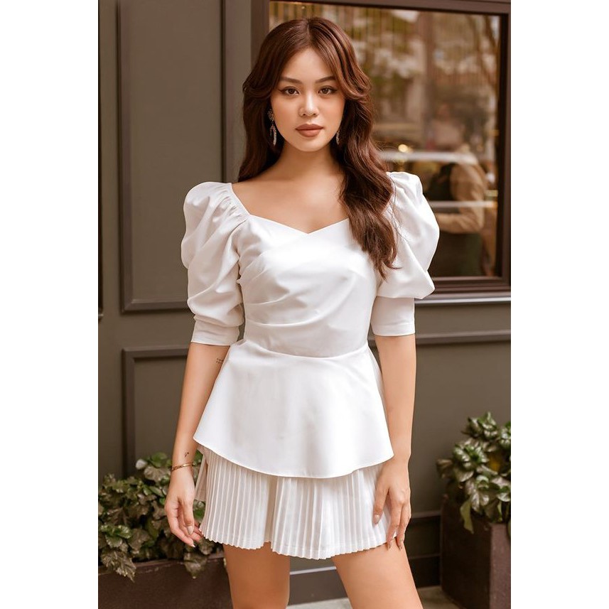 [Mã FAMALLT5 giảm 15% đơn 150k] CHARMO - Áo tay phồng xếp li eo Pleated Drawstring