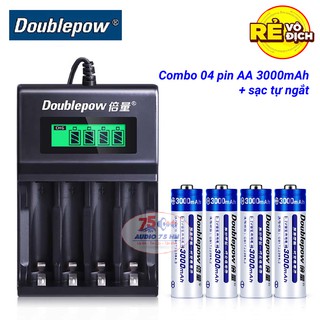Combo 04 viên pin sạc AA Doublepow 3000mAh, Bộ Sạc Pin AA, AAA UK93B Doublepow tự ngắt khi đầy tốc độ cao