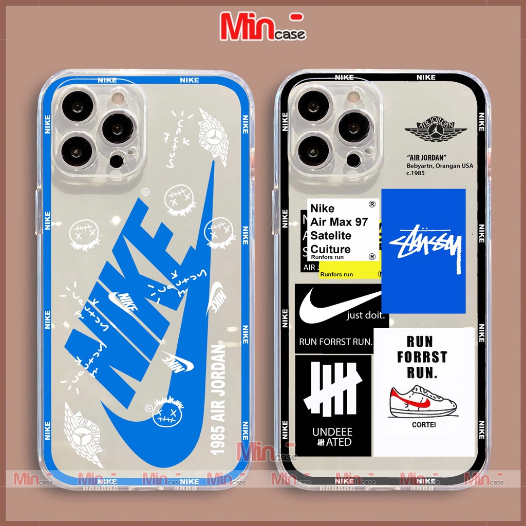 Ốp lưng iPhone Nike chống sốc viền vuông silicon trong suốt bvc cho iphone 6/6s/7/8/X/XS/XR/11/12/13 Pro Plus Max