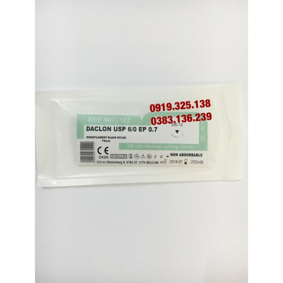 "Chỉ không tiêu đơn sợi Polyamid 6/0 (Daclon nylon 6/0) - Kim tam giác 3/8, kim 12mm"