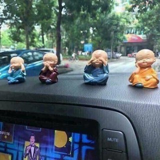 Bộ 4 tượng chú tiểu nhà sư tứ không không nghe không thấy không nói không làm điều xấu chất liệu thạch cao tráng bột đá