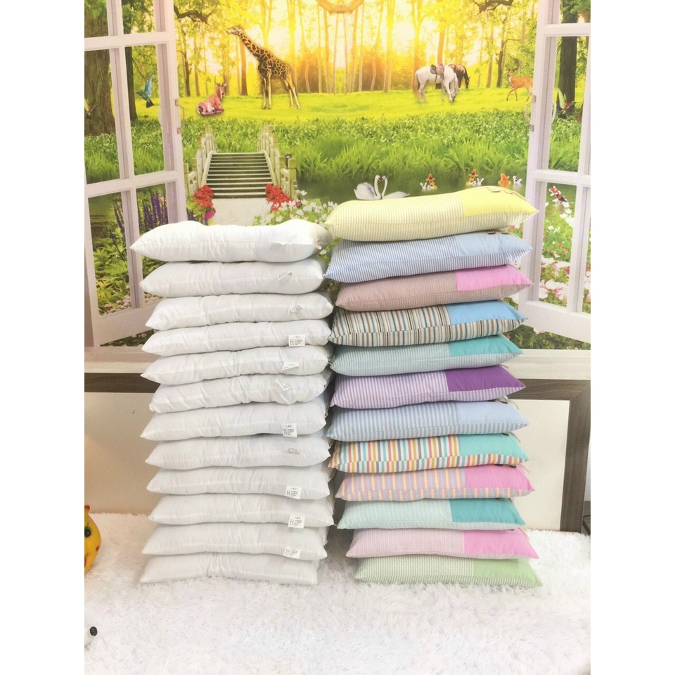 Gối trẻ em cotton kẻ ngang cho bé 1-8 tuổi, gối cotton hình thú cho bé kích thước 25x45cm mềm mát an toàn cho bé