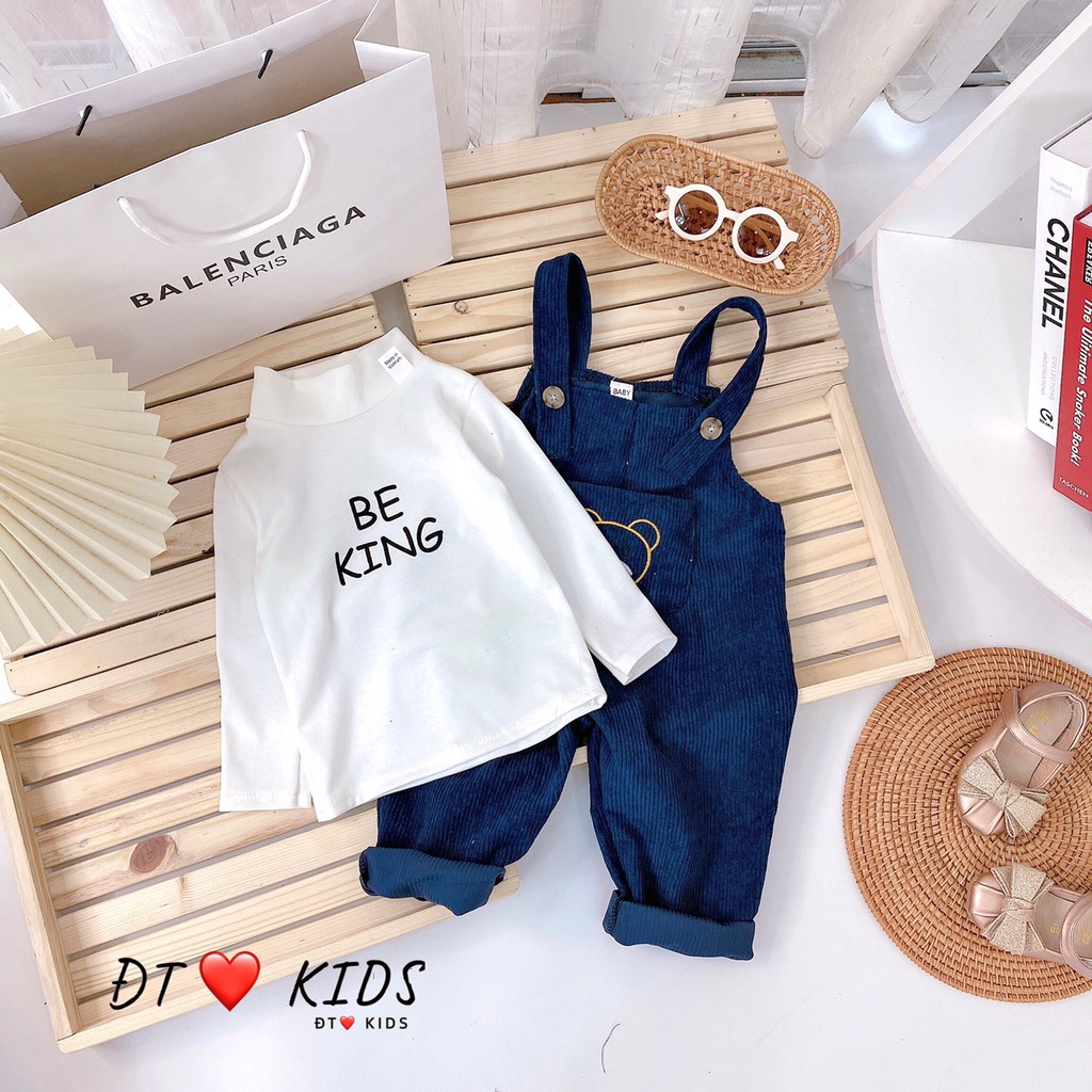 Set Yếm Cho Bé Trai & Gái - Quần Áo Yếm Cho Bé Chất Nhung Tăm - Áo Cotton Zip Hàn Siêu Cute - N&D Kid