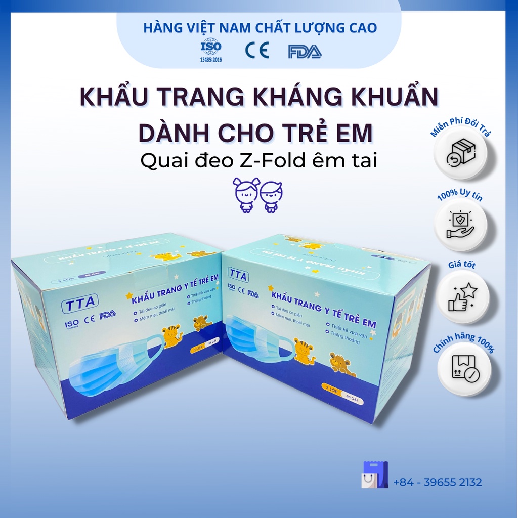 Khẩu trang Y tế Kháng khuẩn TTA - Cao cấp Dành Cho Trẻ Em (Hình Khủng Long)