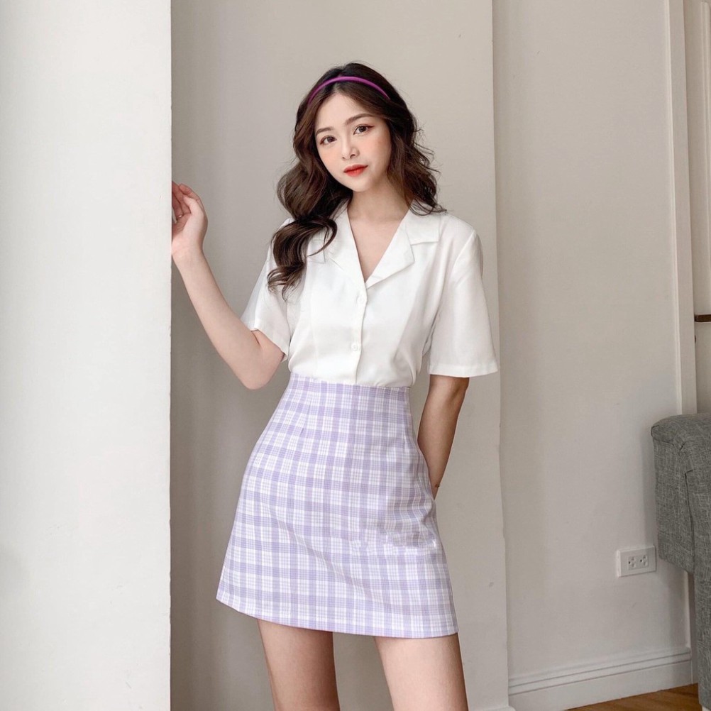 [Quà tặng dây buộc tóc bạn nhé]   ÁO SƠ MI NỮ NGẮN TAY CỔ VEST - Áo sơ mi nữ cổ vest phong cách Retro