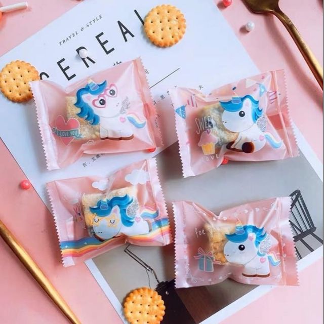 Túi đựng cookies/ bánh quy hàn miệng PONY HỒNG 7cm*10cm xấp 100 cái