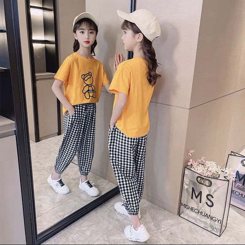 Bộ đồ bé gái Con Xinh cotton gấu Baby, set quần áo trẻ em 5 đến 14 tuổi