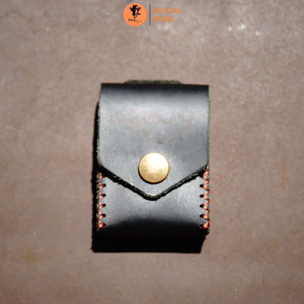 Bao da Zippo da bò màu đen trơn - RAM Leather