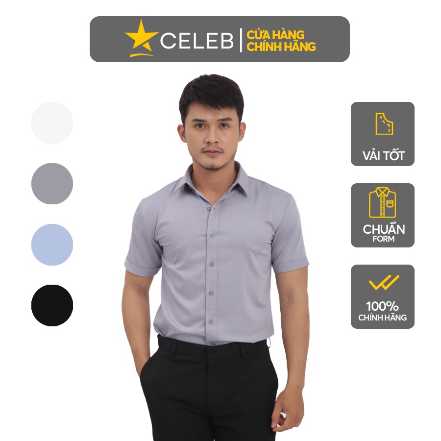 Áo sơ mi nam ngắn tay xám CELEB vải Bamboo hút ẩm và bền màu cực cao, form regular chỉnh chu lịch sự và thoải mái