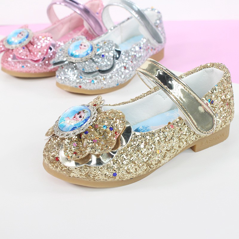 Giày công chúa băng giá đế mềm đính nơ đá pha lê dễ thương cho bé gái size 26-35