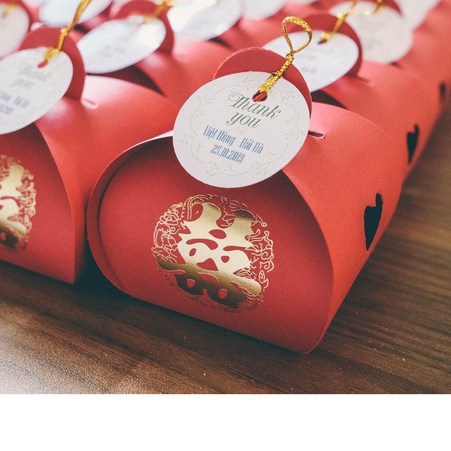 Set 50 hộp quà cưới chữ hỷ tròn - Quà cám ơn tiệc cưới - Quà tặng sự kiện - Hộp quà - Hộp giấy- Hộp đựng kẹo
