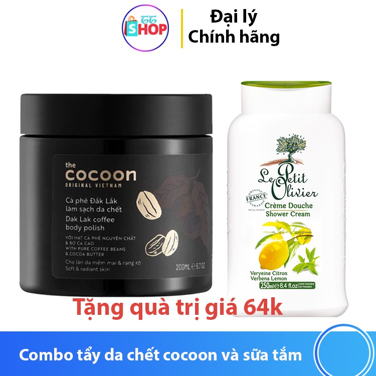 Combo  tẩy da  chết  body  cocoon  và  Sữa tắm Le Petit Olivier 250ml  ttshop