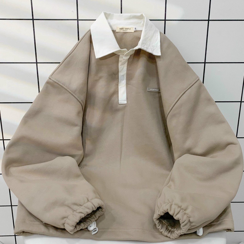 Áo Sweater Mery form rộng màu nâu chất liệu nỉ bông cổ polo