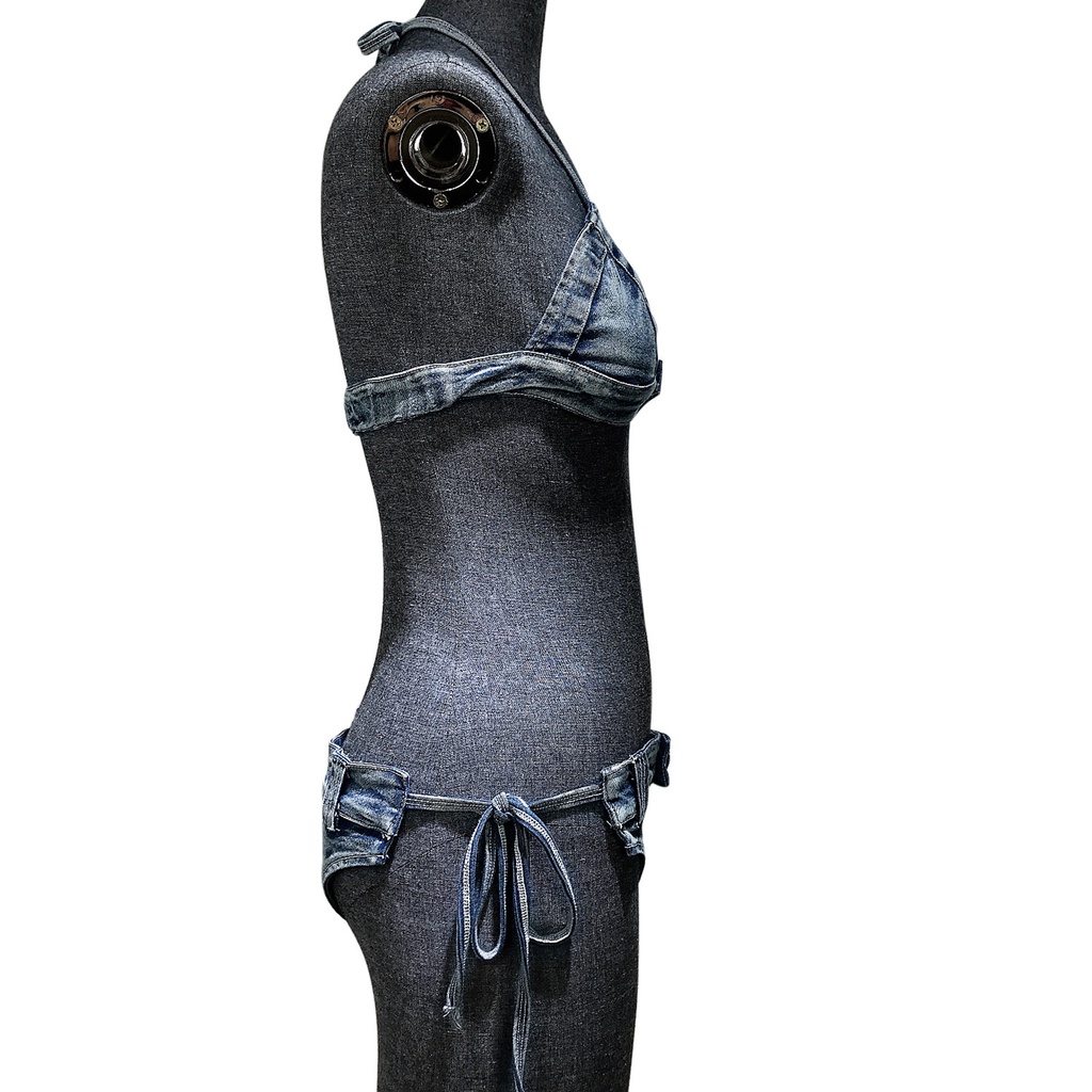 DUNEA Set bikini hai mảnh vải denim thiết kế thời trang quyến rũ cho nữ