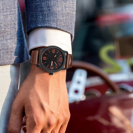 Đồng Hồ Nam Citizen BM8475-26E Eco-Drive  Dây Da Vỏ Đen Cọc Số Cam Dạ Quang