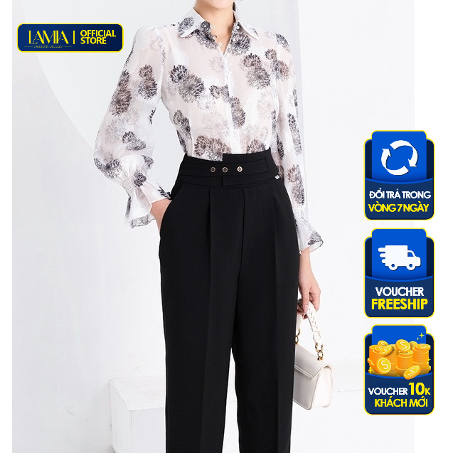 Quần dài nữ hè Lamia Design LQ042 màu đen phối đai cách điệu