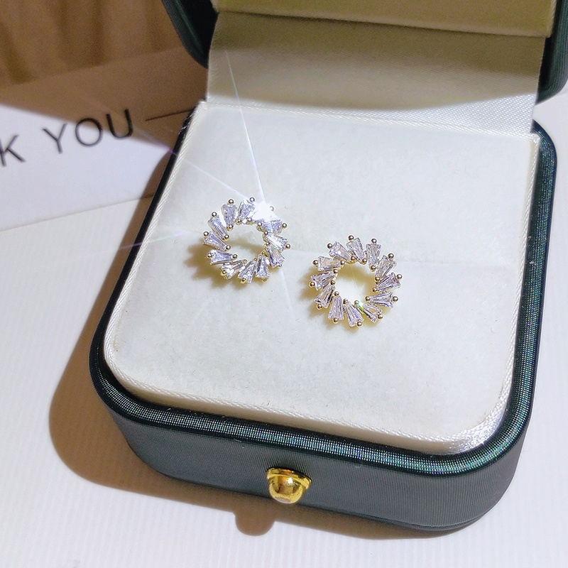Khuyên tai JIUDUOLAN chốt xỏ bạc đính đá zircon nhân tạo phong cách Hàn Quốc dễ phối đồ thời trang mori dành cho nữ