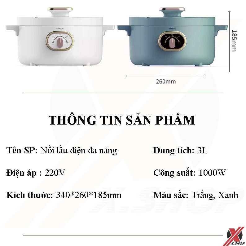 [BẢO HÀNH 6 THÁNG] NỒI LẨU ĐIỆN CÔNG SUẤT LỚN 1000W DUNG TÍCH 3L CHỐNG DÍNH - CHẢO LẨU SIÊU TIẾT KIỆM ĐIỆN JDX08