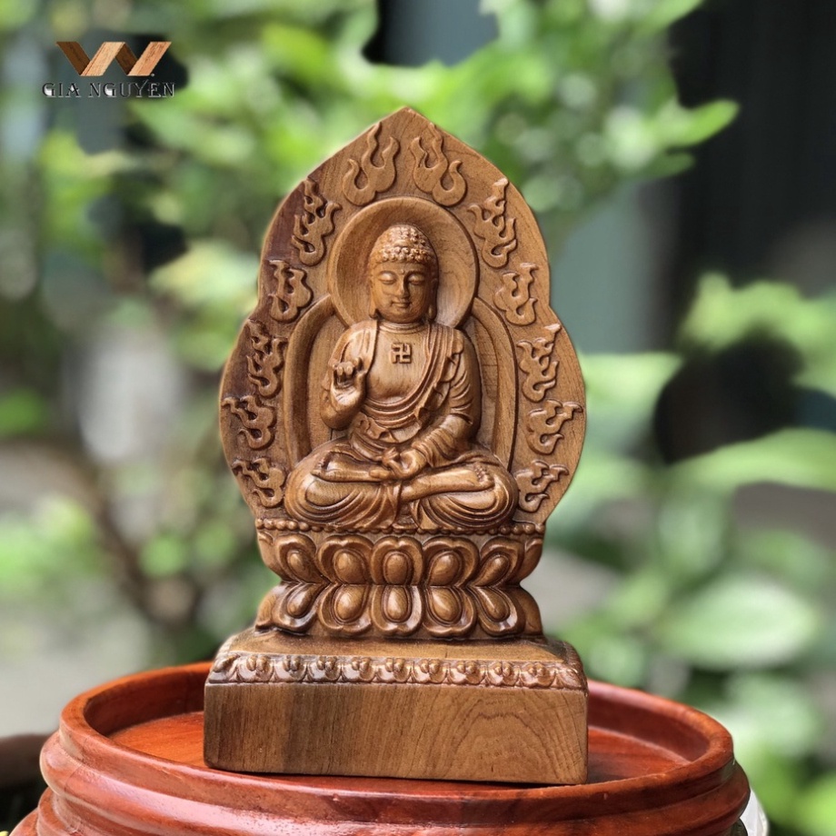 Tượng để xe ô tô, để bàn  Phật A Di Đà bằng gỗ - Tuổi Tuất, tuổi Hợi - BẢO HÀNH VÀ ĐỔI TRẢ