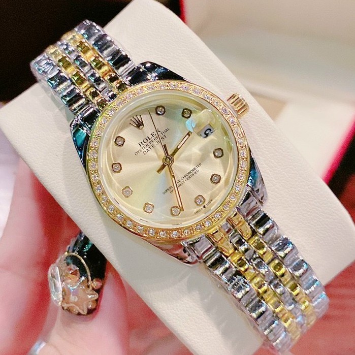 Đồng Hồ Nữ Đeo Tay ROLEX Cao Cấp Mặt Kính Chống Nước Dây Kim Loại Đính Đá Cực Đẹp Nữ Tính | BigBuy360 - bigbuy360.vn