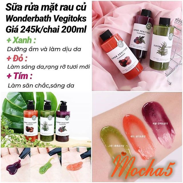 SRM sữa rửa mặt WB Byvibes Wonder Bath Super Vegitoks chiết xuất rau củ sủi bọt thải độc