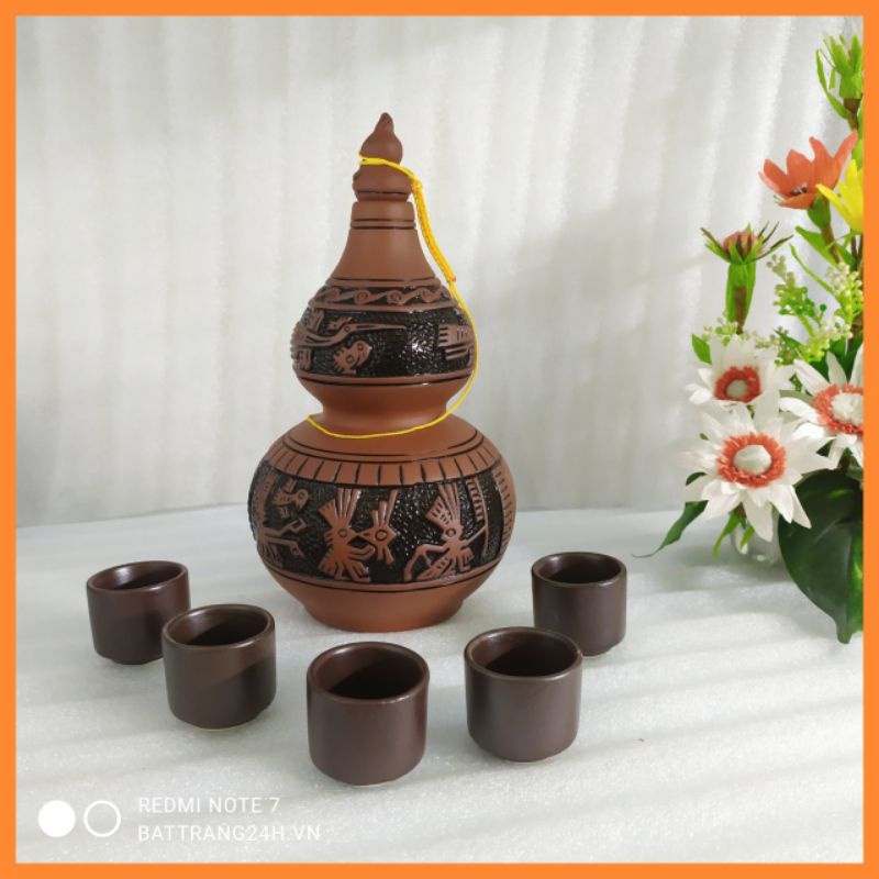 (Giảm 20%) Bộ 5 ly uống rượu gốm men nâu Bát Tràng