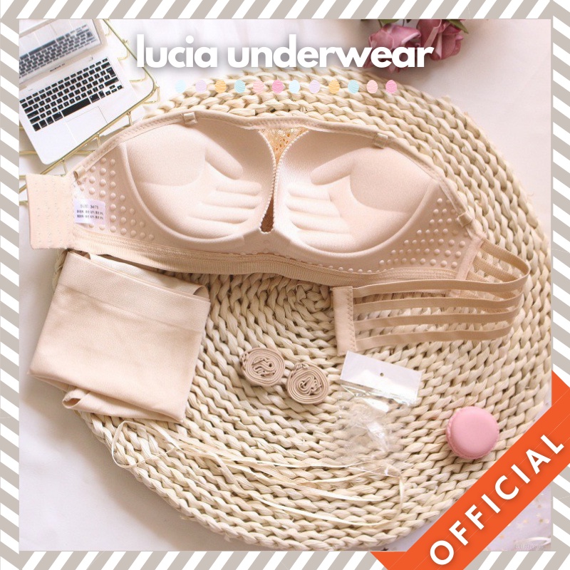 Áo lót nữ không dây chống tụt vải ren lót su thông hơi buộc dây trước LUCIA A17