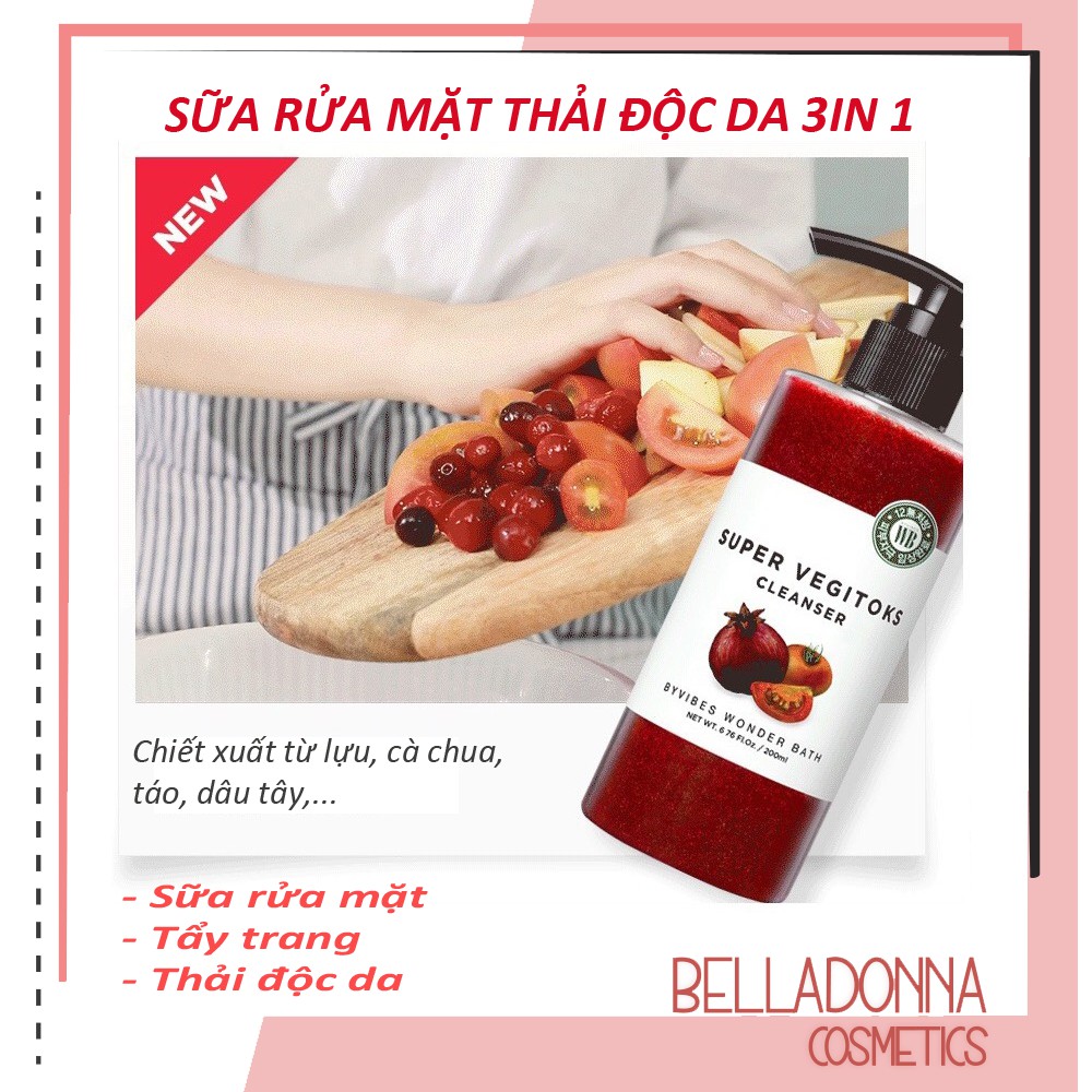 [CHÍNH HÃNG] Sữa Rửa Mặt Rau Củ Làm Sáng Da Rạng Rỡ, Tươi Mới Byvibes Super Vegitoks Cleanser 300ml [Đỏ]