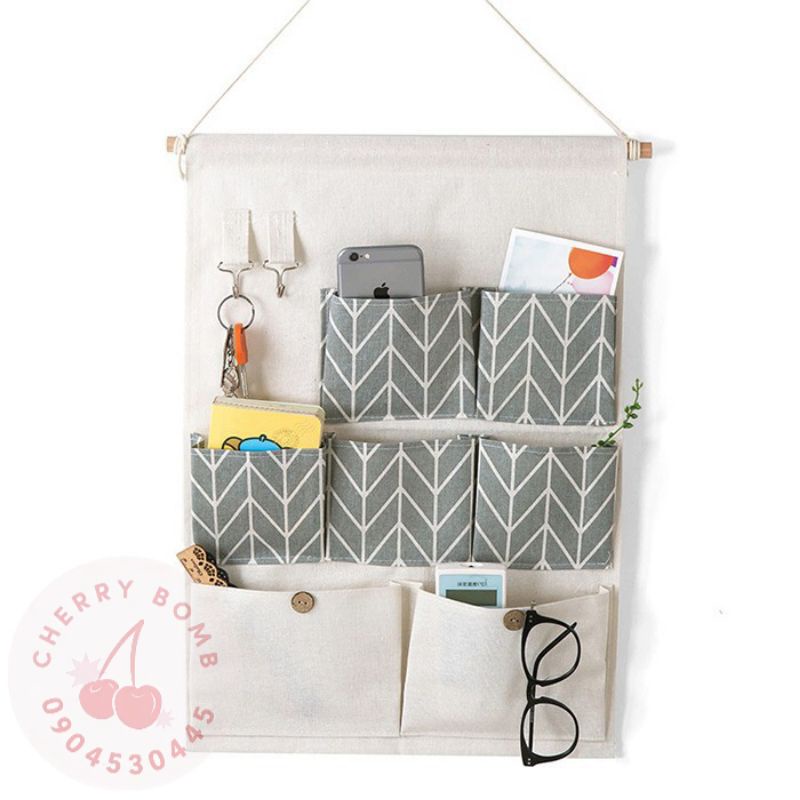 Túi Treo Đồ 7 NGĂN Lúa Mạch Decor Hiện Đại - Khung Vải Treo Nhiều Ô Trang Trí Phòng Ngủ, Quán Cà Phê