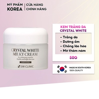 Kem dưỡng trắng da dưỡng ẩm 3W Clinic Crystal White Milky Cream Hàn Quốc 50gr giúp da mềm mịn và trắng sáng