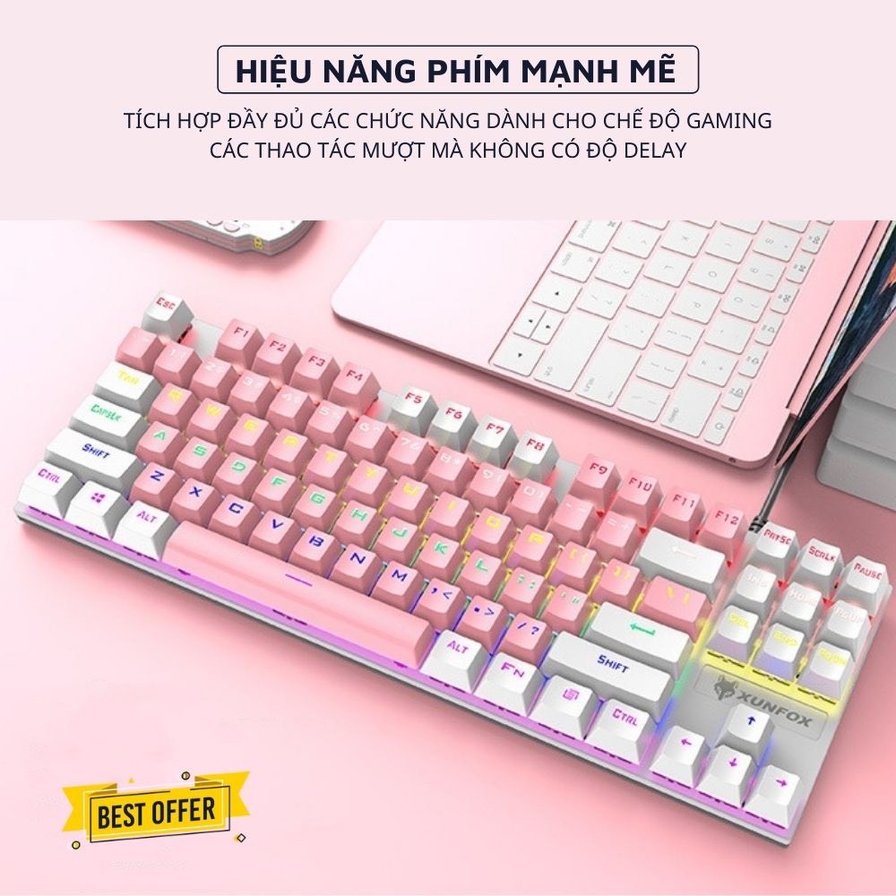Bàn phím cơ K80 LED RGB TKL 87 PHÍM, Bàn phím máy tính chơi game văn phòng có dây LED RGB siêu đẹp - Chính Hãng