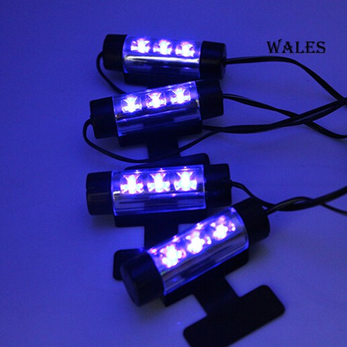 Bộ 4 Dây Đèn Led 3 Bóng 12v Màu Xanh Trang Trí Xe Hơi
