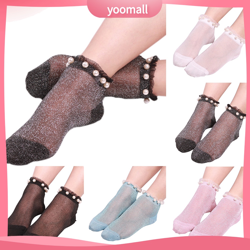 Vớ Ngắn Trong Suốt Đính Ngọc Trai Giả Lấp Lánh Quyến Rũ Cho Nữ