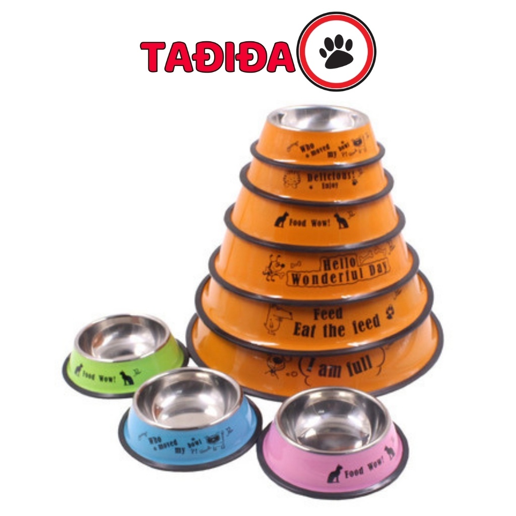 Bát ăn cho Chó Mèo inox chống trượt, Tô ăn cho Thú Cưng nhiều màu sắc - Tadida Pet