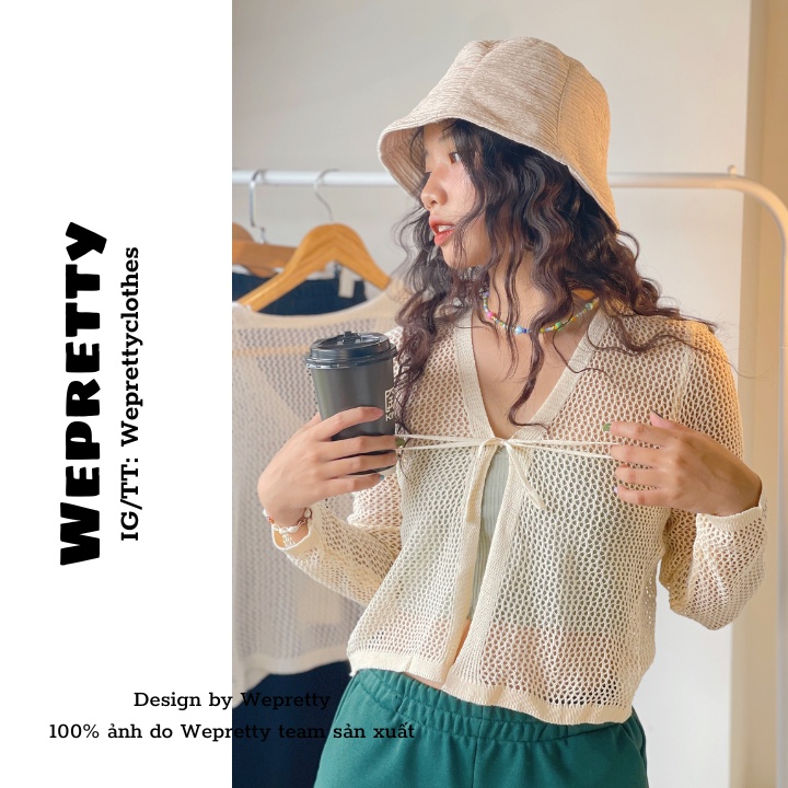 Áo khoác lưới cách điệu trendy với ba toen màu trắng be đen dễ phối cùng quây, jeans và chân váy