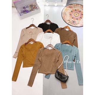 Áo thun tăm croptop cổ U quốc dân.