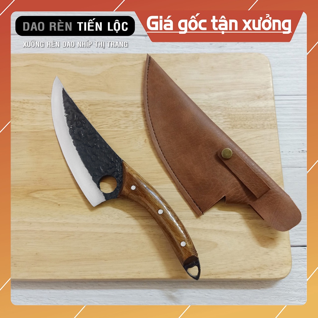 Dao Thái Cắt Thịt Chuyên Dụng Kiểu Nhật, Kèm Bao Da - Thép Nhíp, Cán Ốp Gỗ Cẩm Cao Cấp
