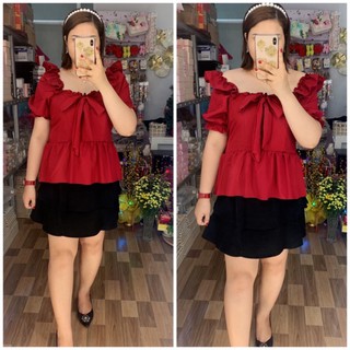 Áo nơ ngực cổ vuông viền bèo tay con 60-90kg