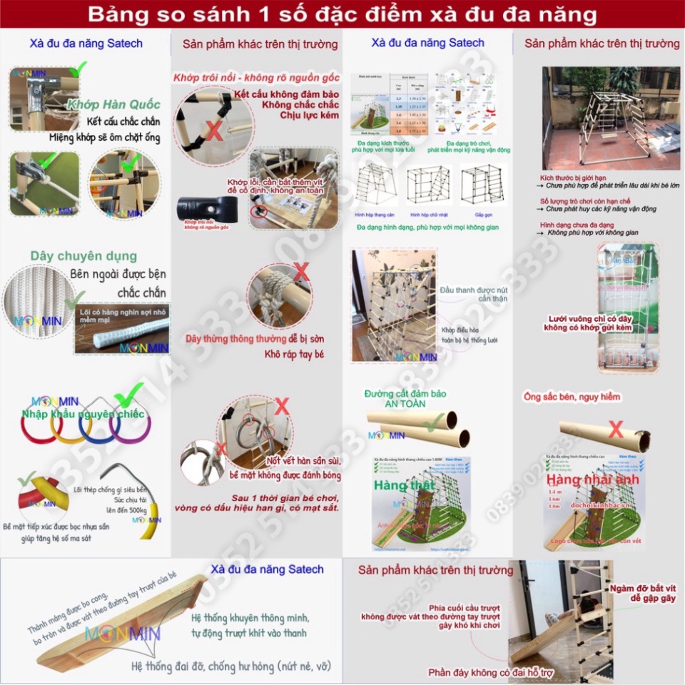 Xà đu đa năng Satech, khung vận động cho bé, bộ gấp gọn, cao 1.3m