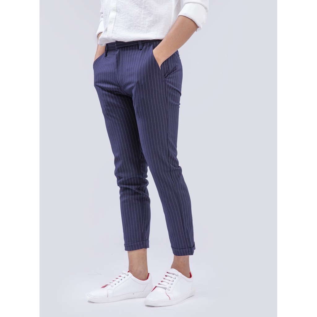 Quần Tây Nam Kẻ Sọc Đẹp 4MEN QT150 Form Slim-Cropped, Vải Cao Cấp