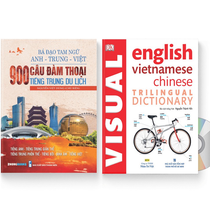 Sách - Combo: 900 Câu đàm thoại tiếng Trung du lịch + Từ điển hình ảnh Tam Ngữ Trung Anh Việt + DVD quà tặng