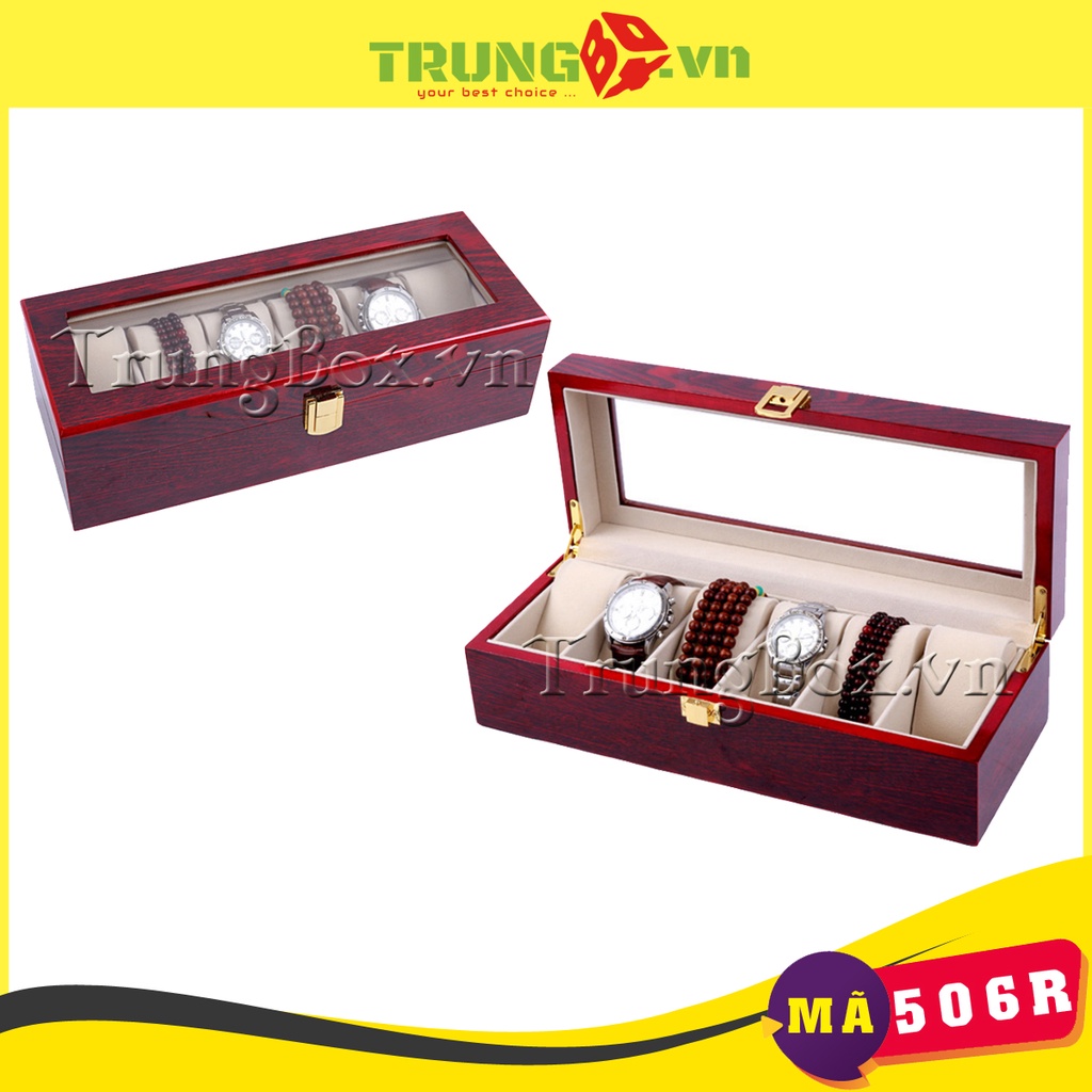 Hộp Đồng Hồ 6 Ngăn Vỏ Gỗ Sơn Mài SAIKE - Mã 506R